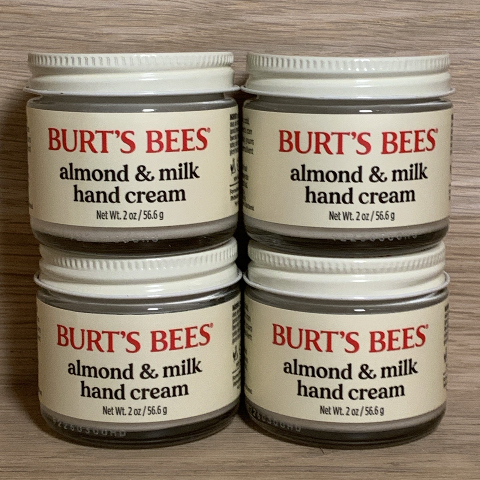 Burts Bees Almond And Milk Hand Cream 2 Ounce jar Lot of 4 Jars For Dry Hands