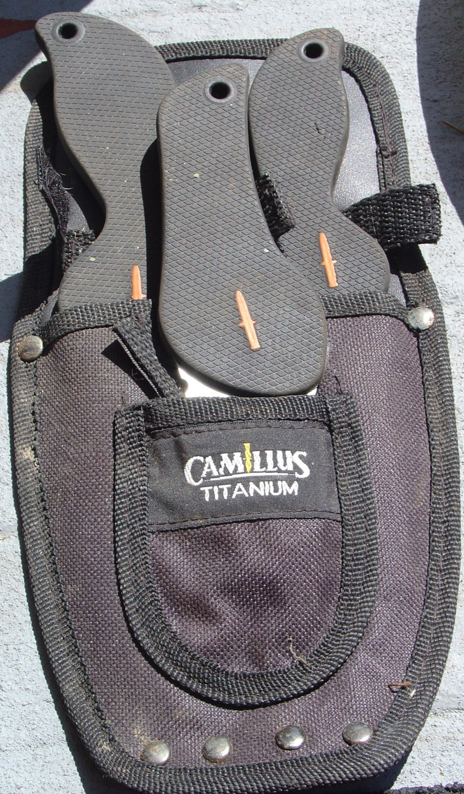 Camillus Titanium Flat Handle Hunting Knife Set Lot w/ Pouch Guthook Skinner