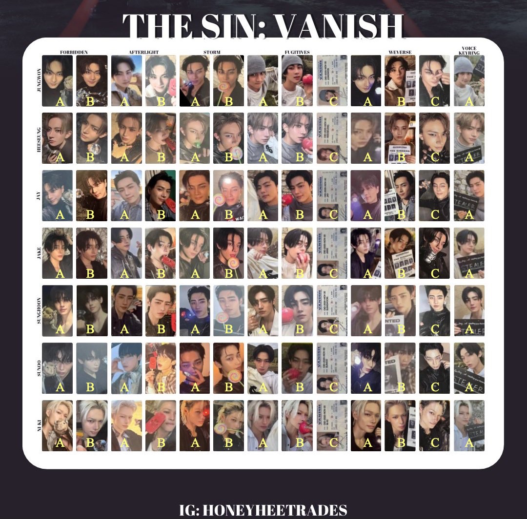 【Pre-sale 】ENHYPEN 7TH MINI ALBUM THE SIN : VANISH ABLUM OFFICIAL PHOTOCARD