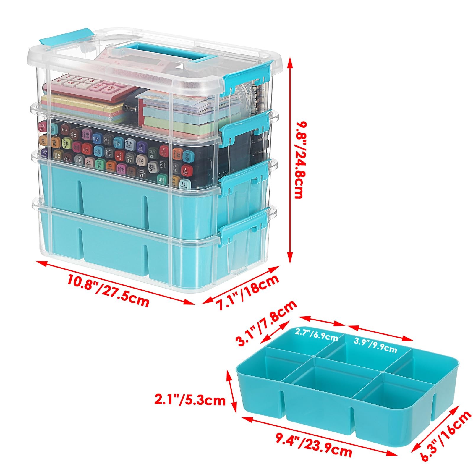 4-Tiers Stack Carry Storage With 2 Divided Tray, Transparent Stackable Storag...