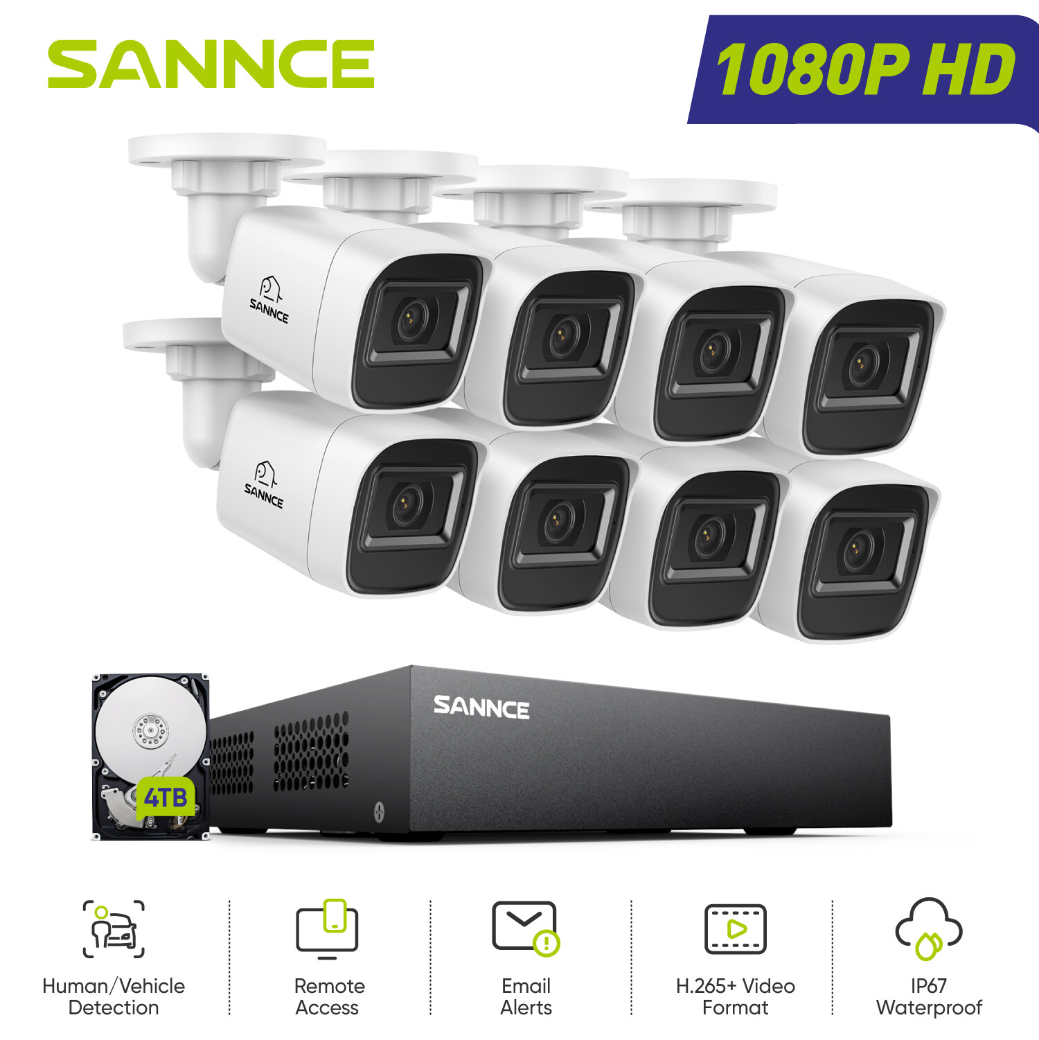 SANNCE 4CH 8CH 1080P Lite DVR Video CCTV Security Camera System Human Detection