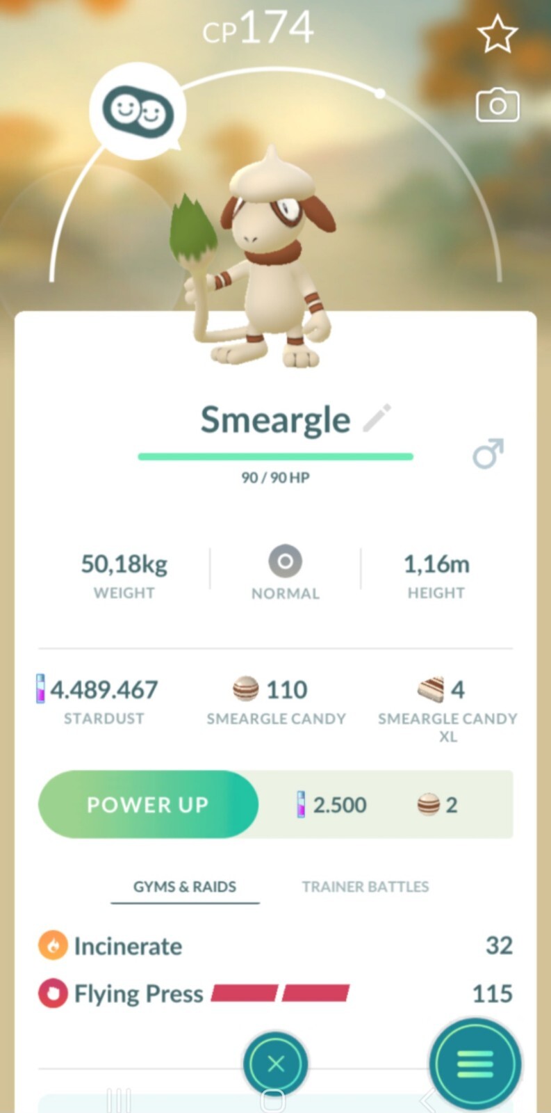 Pokemon GO - Incinerate / Flying Press - Smeargle (Trade)