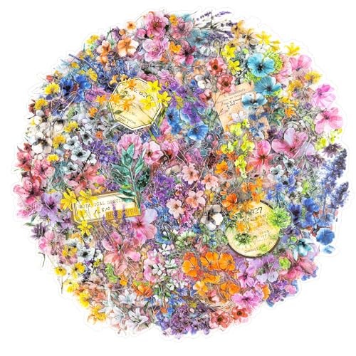 Transparent Flower Stickers, Cute Vintage Floral Sticker for 300Pcs