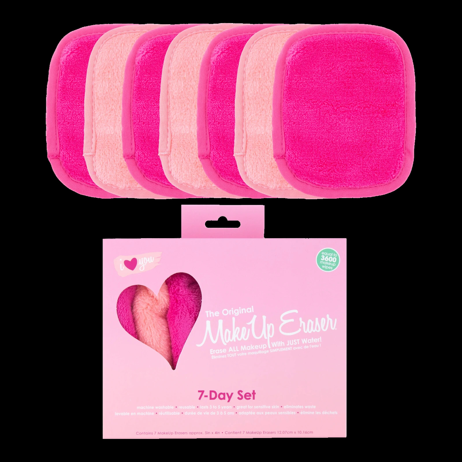 The Original MakeUp Eraser I Heart You 7 Day Set Love Bright & Soft Pink Minis