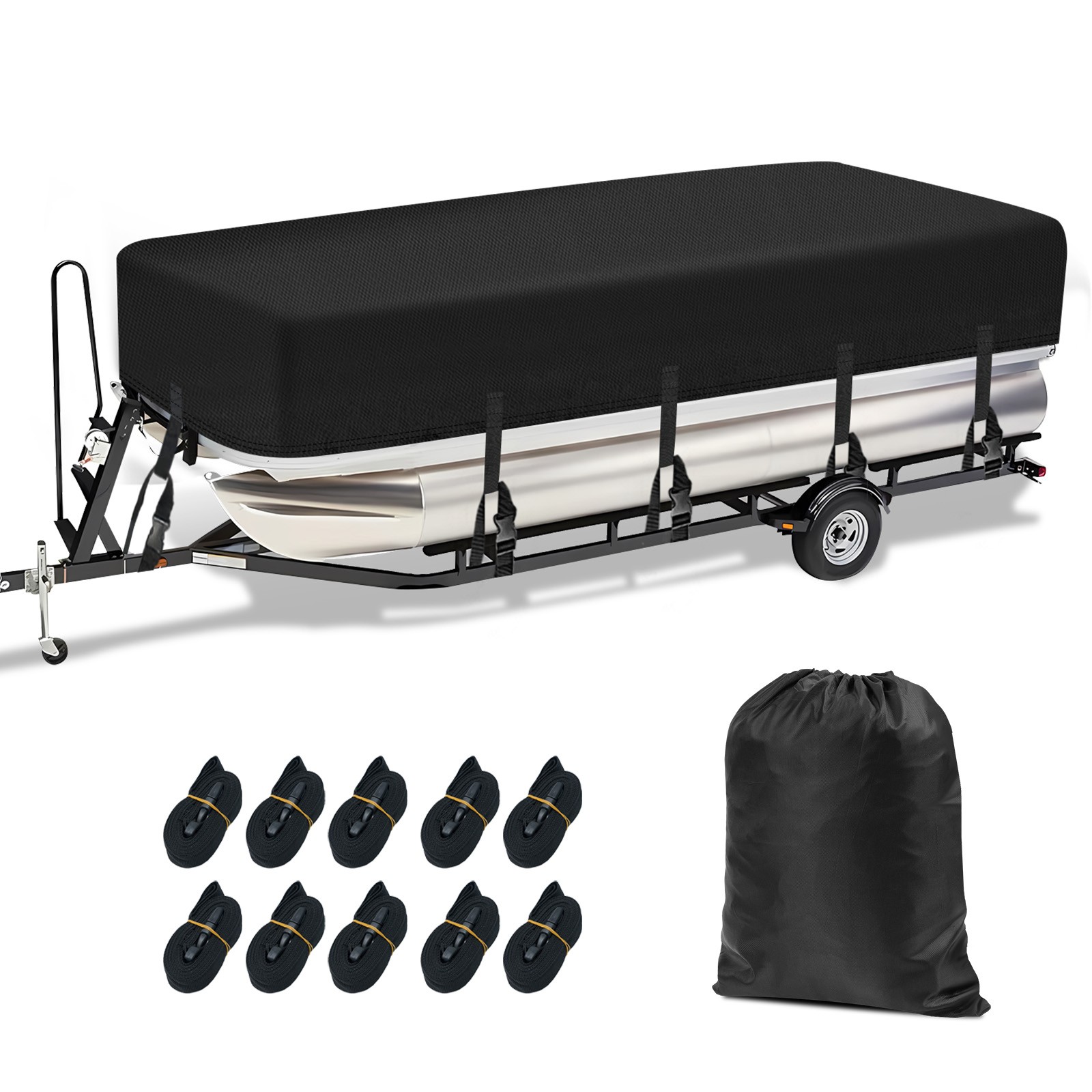 Pontoon Boat Cover 17-20 ft Trailerable Waterproof Heavy Duty Protection Black