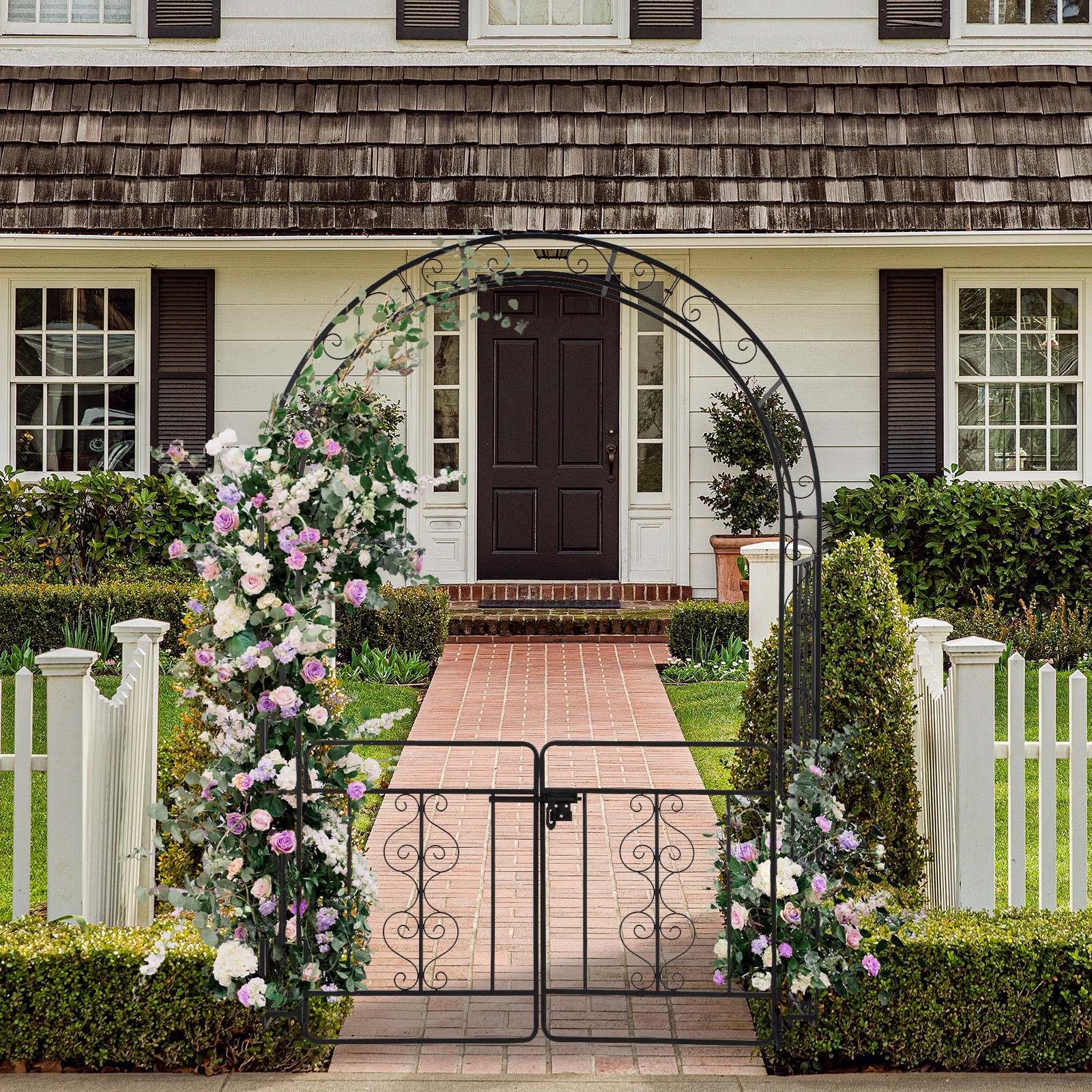 Wrought Iron Arch with Door - Elegant 134.5*58.5*213cm  Garden Entrance