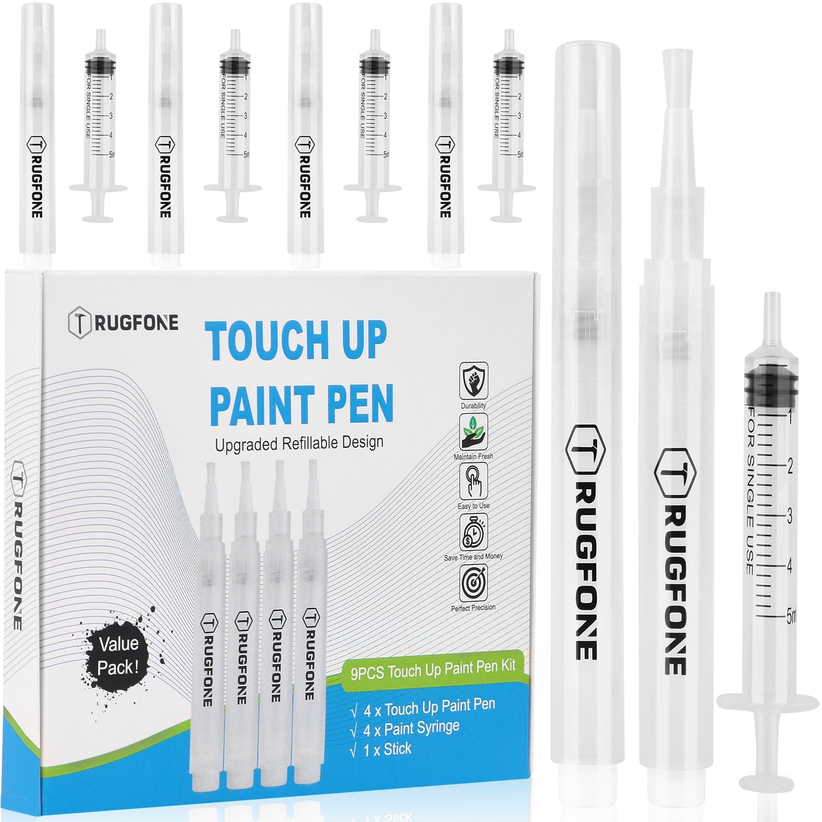 TRUGFONE Touch Up Paint Pen 4 Pens Fillable 4 Pack, White