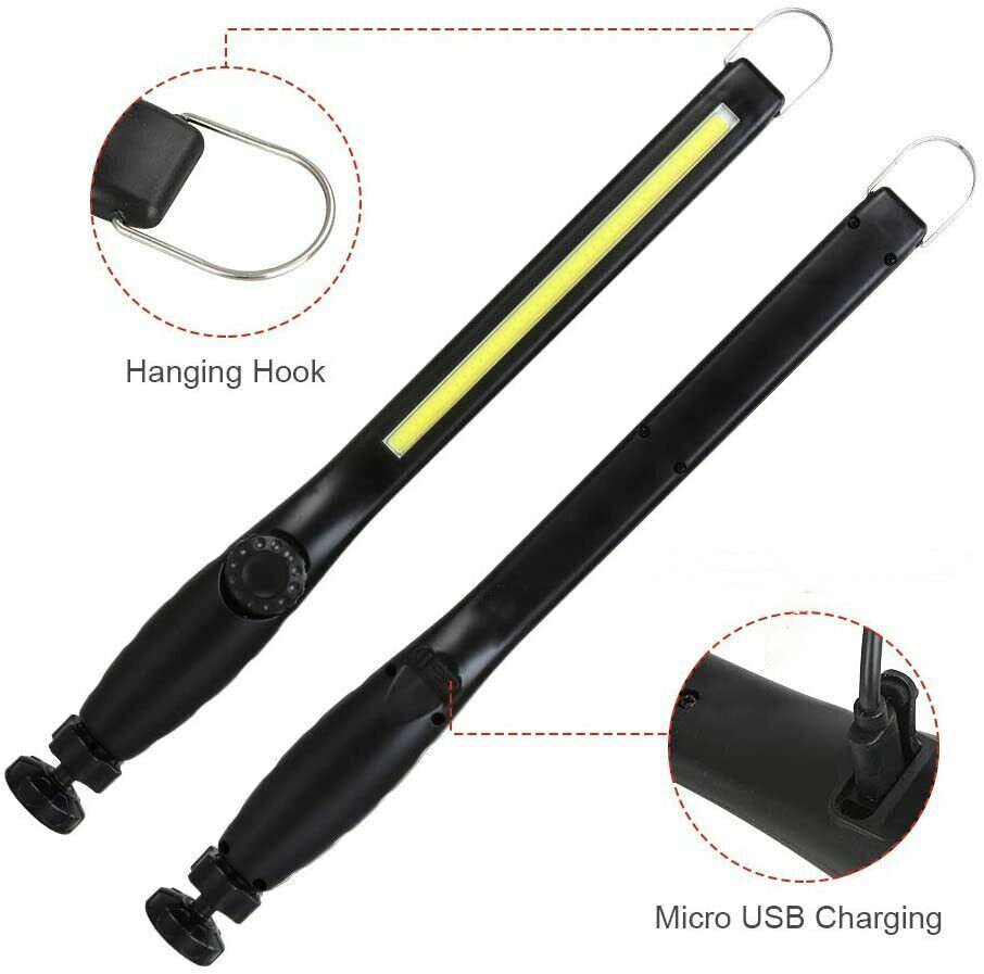 2PCS Ultra Thin COB LED Work Light Mechanic Flashlight Magnetic Base+USB Cable