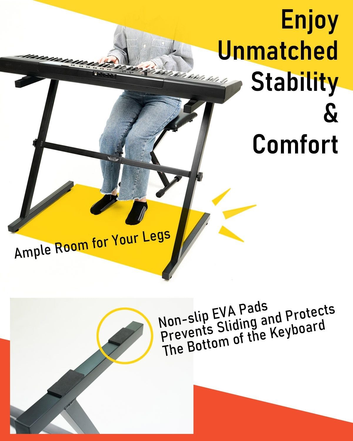 Z-Style Keyboard Stand, Adjustable Width for 61/88 Key Keyboards, Sturdy & Du...