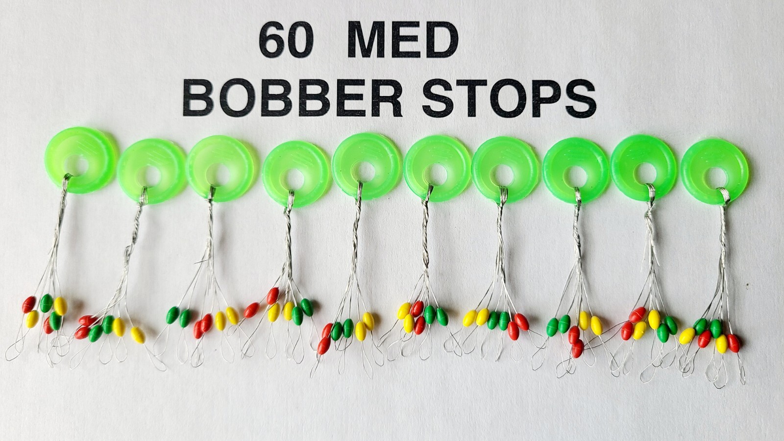 60 MEDIUM BOBBER STOPPERS ( 60 COLORED STOPS 10 RINGS) SIZE oval stops