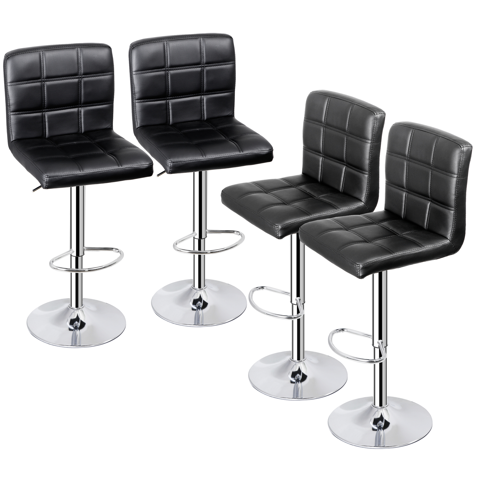 4 PCS Adjustable Swivel PU Leather Bar Stools Chairs with Back Living Room