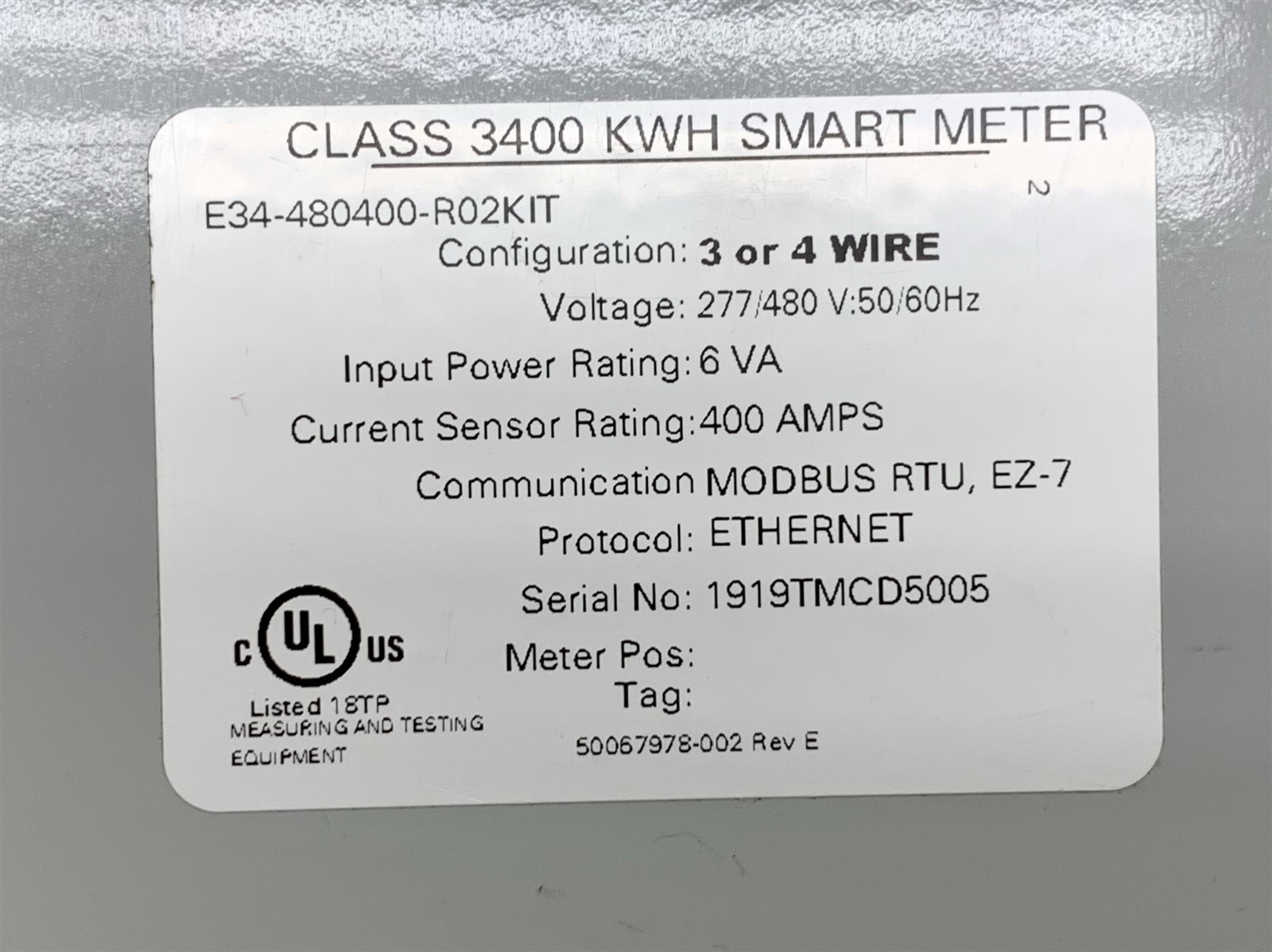 Honeywell E-Mon E34-480400-R-02-KIT Class 3400 kWh Meter Submeter 6VA 480V 400A