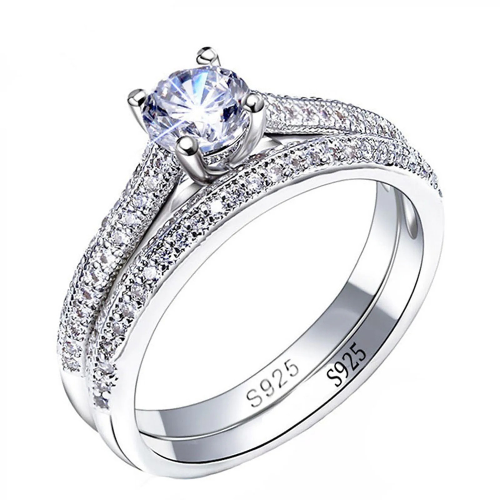 925 Sterling Silver Vintage Halo Ring Set for Women - Lady Anniversary Gift