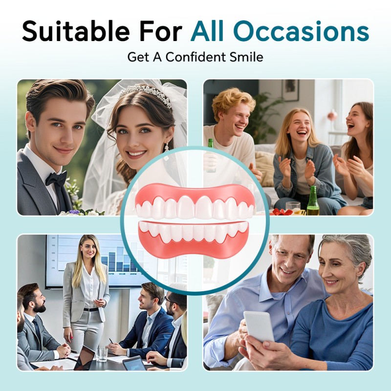 DIY Full Denture Set,Soft & Safe Moldable False Teeth Set,Upper & Lower Braces