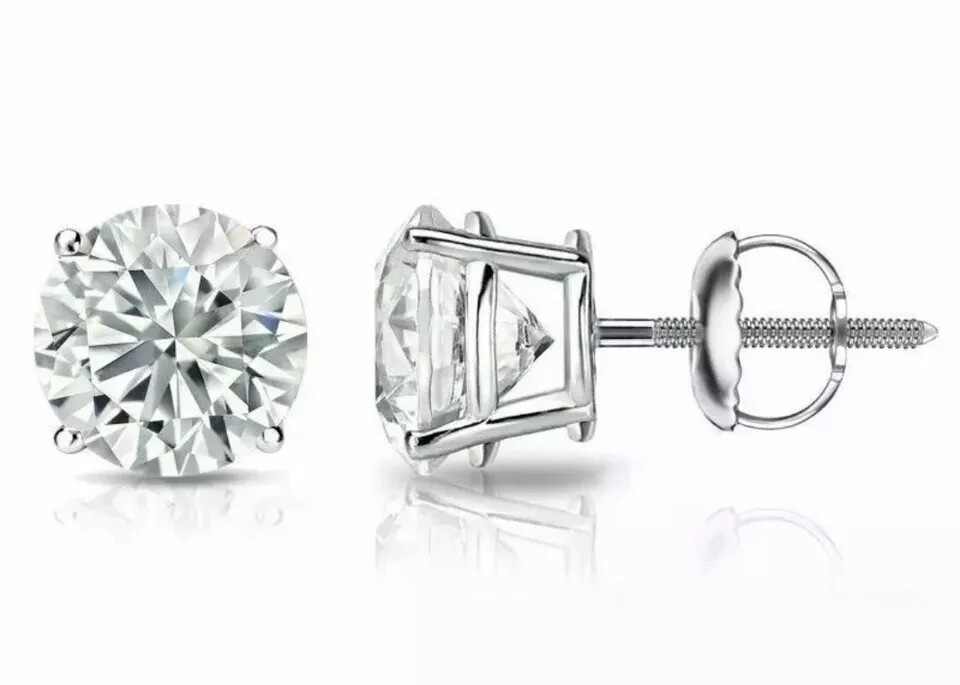 6.00 Ct Round Cut FL/D Lab Created Stud Earrings 14k White Gold 9mm Screw Back