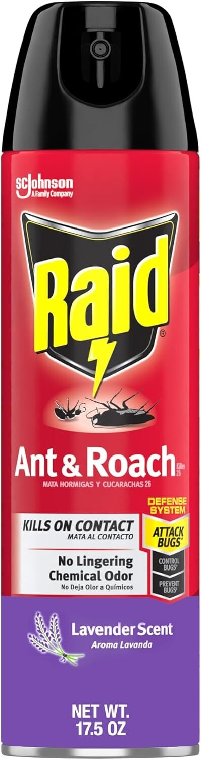 Raid Ant & Roach Killer Spray for Listed Bugs, Keeps Killing for Weeks, Lavender