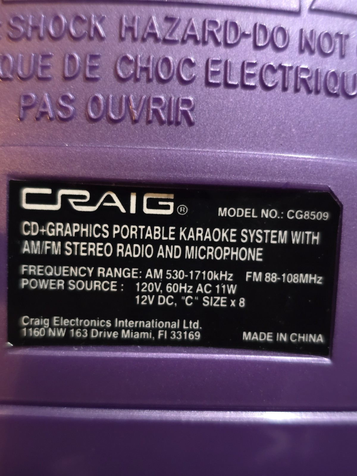 Craig CD & Graphics Karaoke System Model CG8509 -Tested Working-
