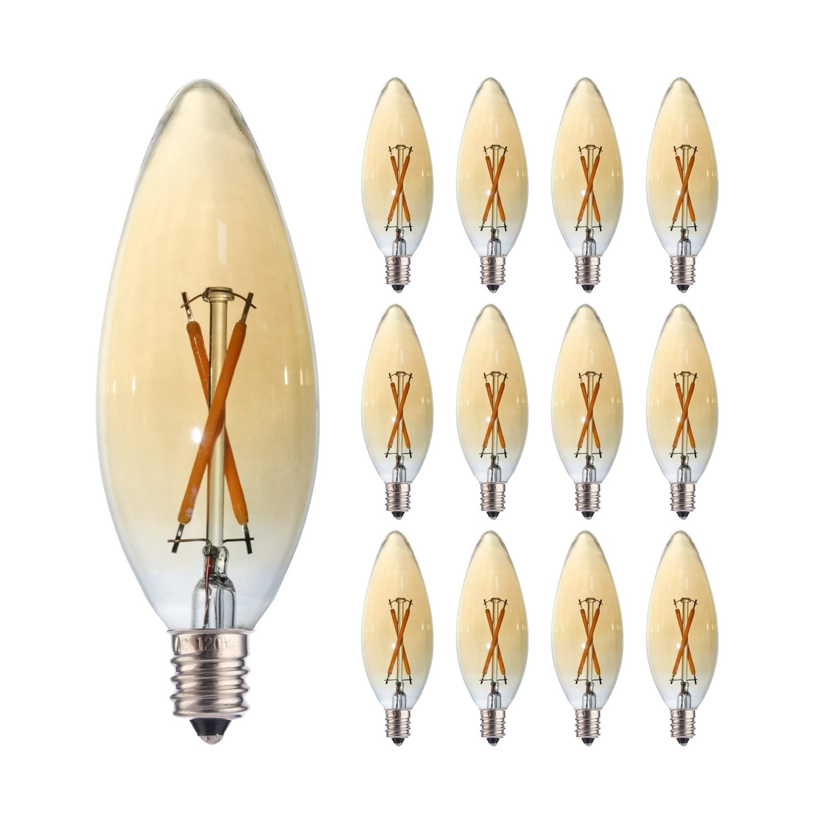 12 Pack C32 Candle Filament LED Bulb, 2W Equals 15-20W Soft War... FAST USA SHIP
