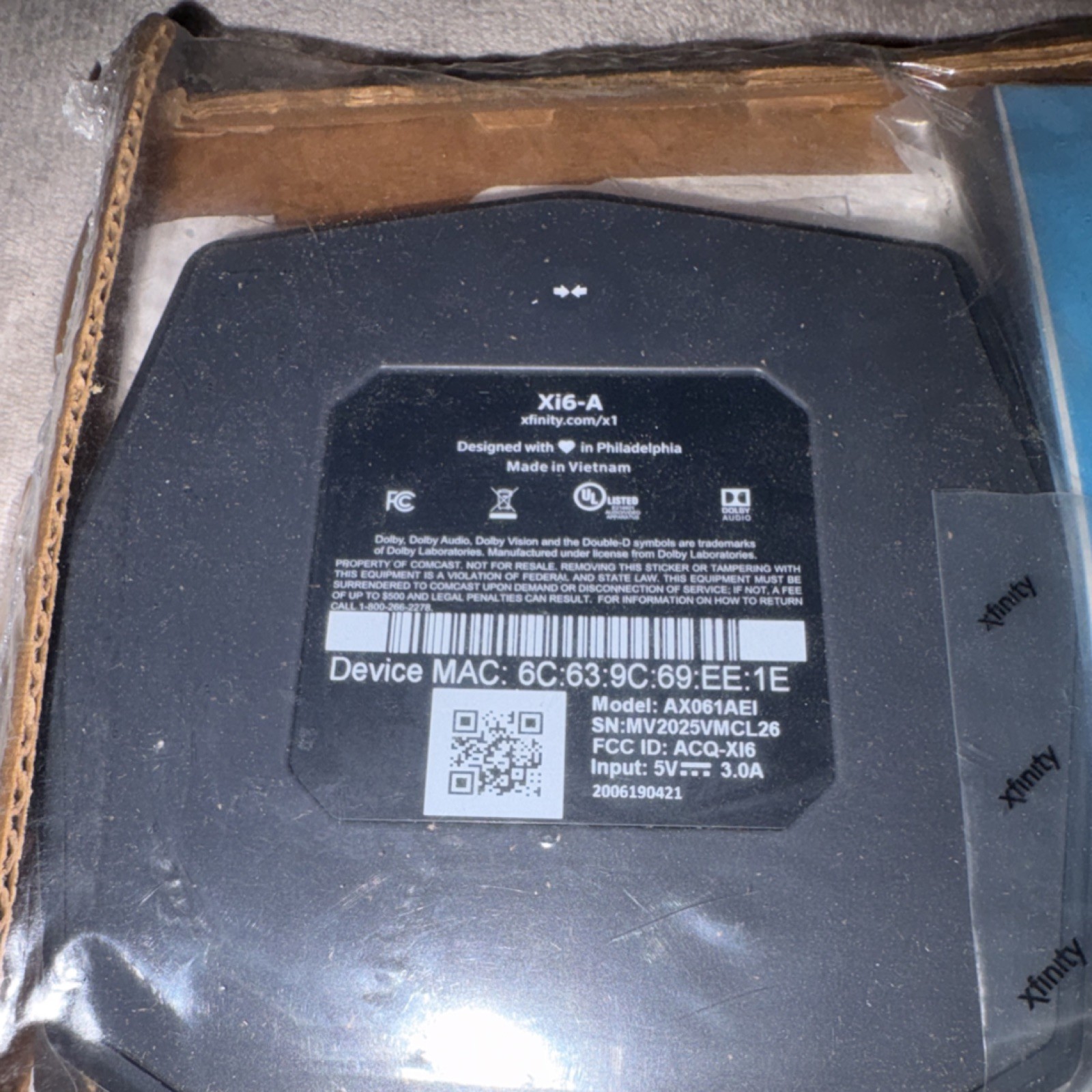 Xfinity Xi6-A 4K streaming TV box, model AX061AEI