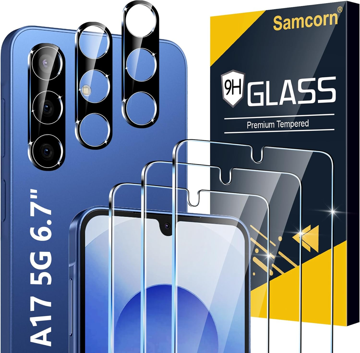 [3+3 Pack] Pack Galaxy A17 5G Screen Protector, HD Clear Tempered Glass, Fingerp
