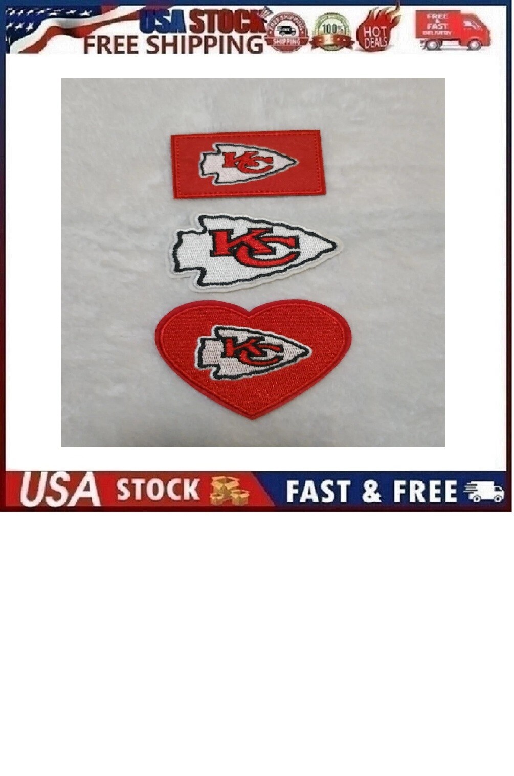 3pc NFL Kansas City Chiefs Embroidered Iron-On Patches
