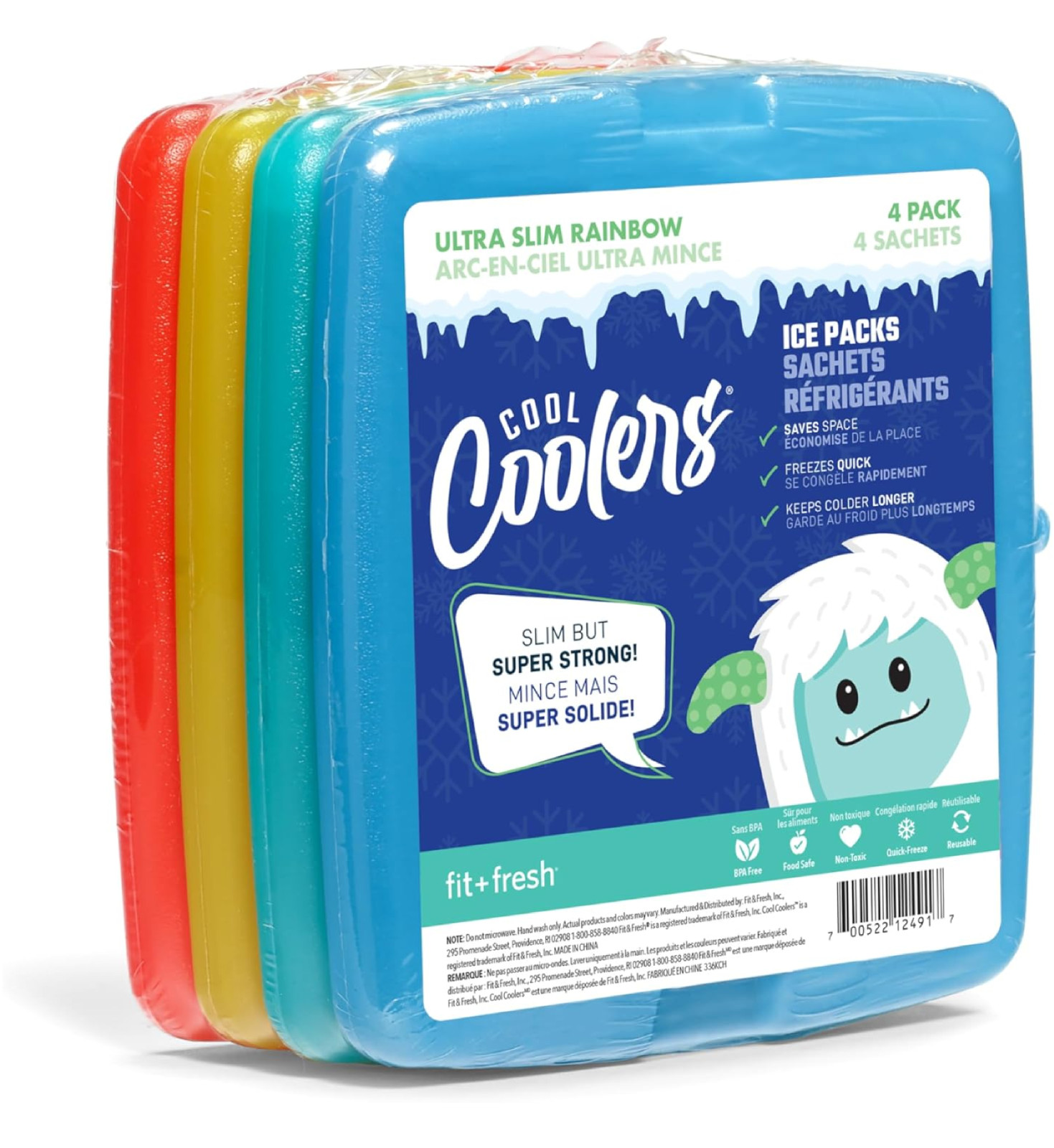 Cool Coolers by Fit + Fresh, 4 Pack Slim Ice Packs, Space Saving Reusable Ice Pa