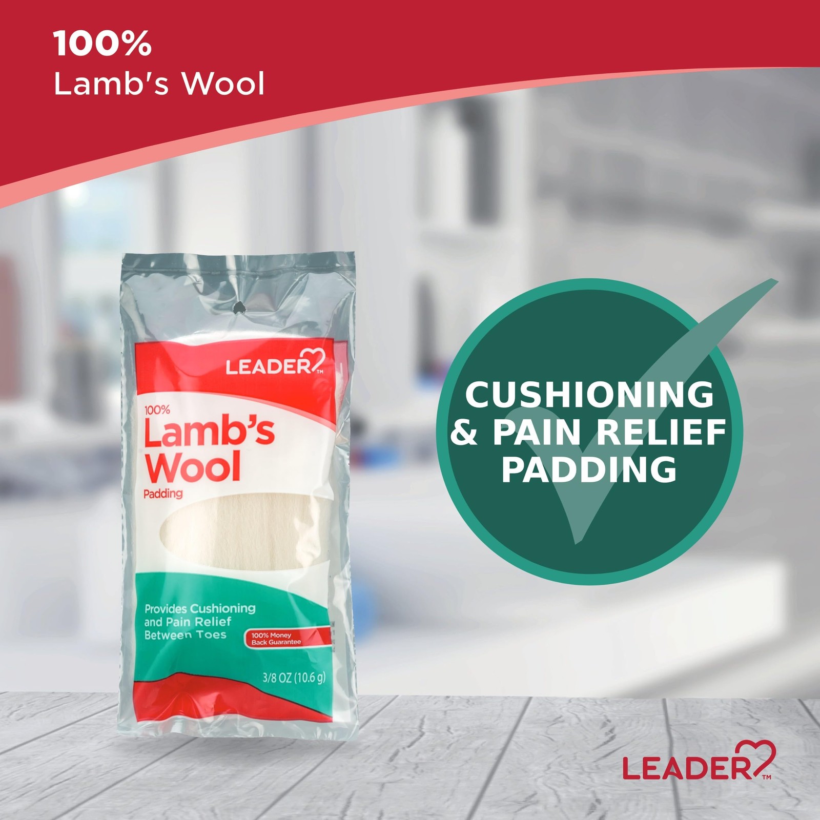 LEADER 100% Lambs Wool Padding, Provides Cushioning 3/8 Ounce (pack of 3)