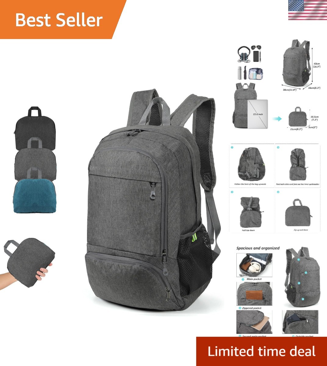 Ultra Lightweight Packable Backpack 25L - Foldable Hiking Daypack for Travel,...