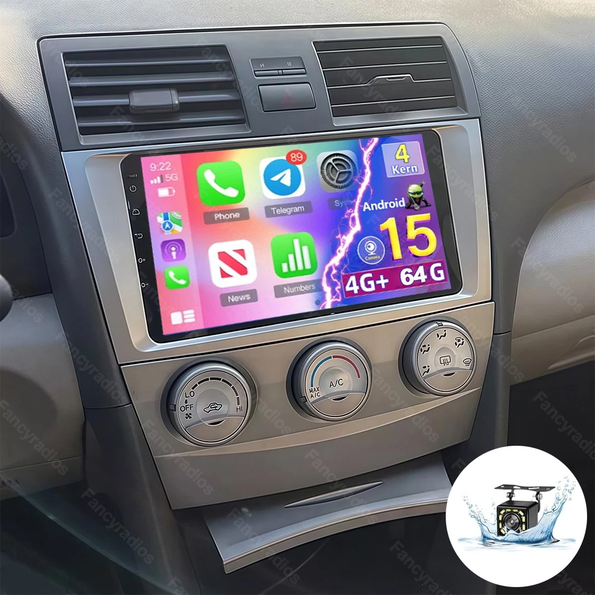 For Toyota Camry 2007-2011 4+64GB Apple Carplay Android 15 Car Stereo Radio +Cam