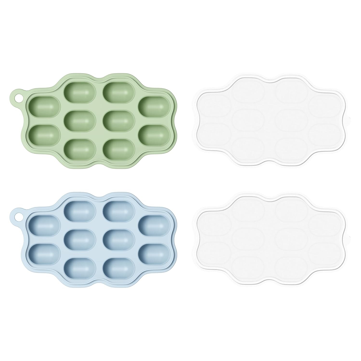 Baby Food Freezer Tray with Lid 2 Pack Silicone Blue Green