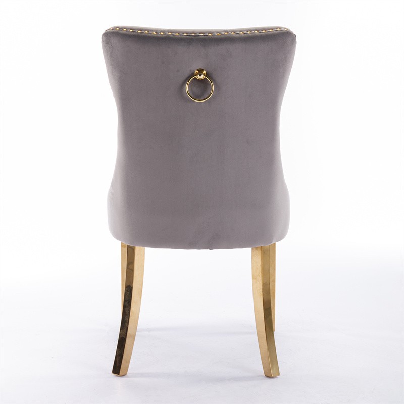 Set of 2 High-end Tufted Velvet Upholstered Dining Chairs with Golden Steel Legs
