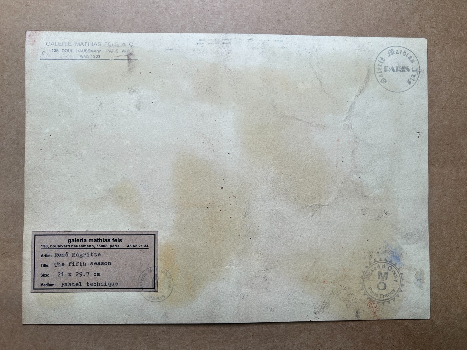 Rene Magritte (Handmade) Drawing On old Paper Signed & Stamped Mixed Media