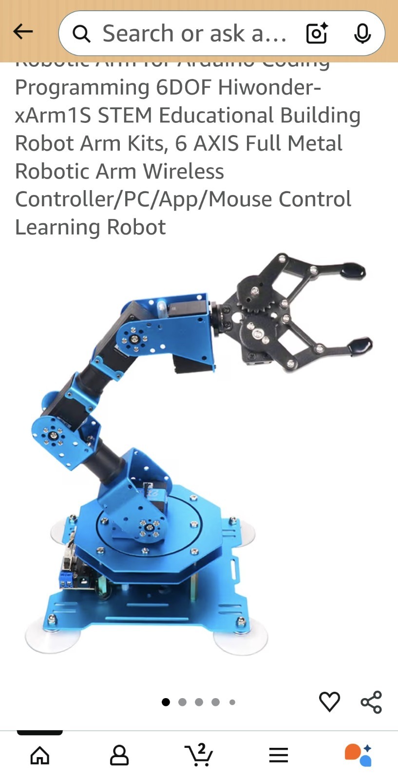 Interactive 6-Axis Robotic Arm for STEM Learning, Remote-Control and Programming