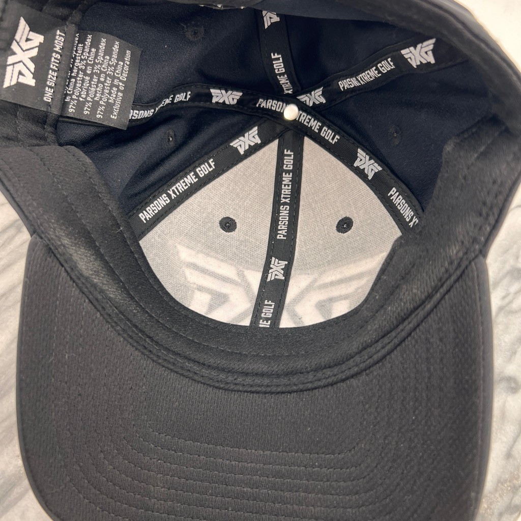 PXG Hat Mens One Size Black Strapback Adjustable Stretch Embossed Logo Golf Cap