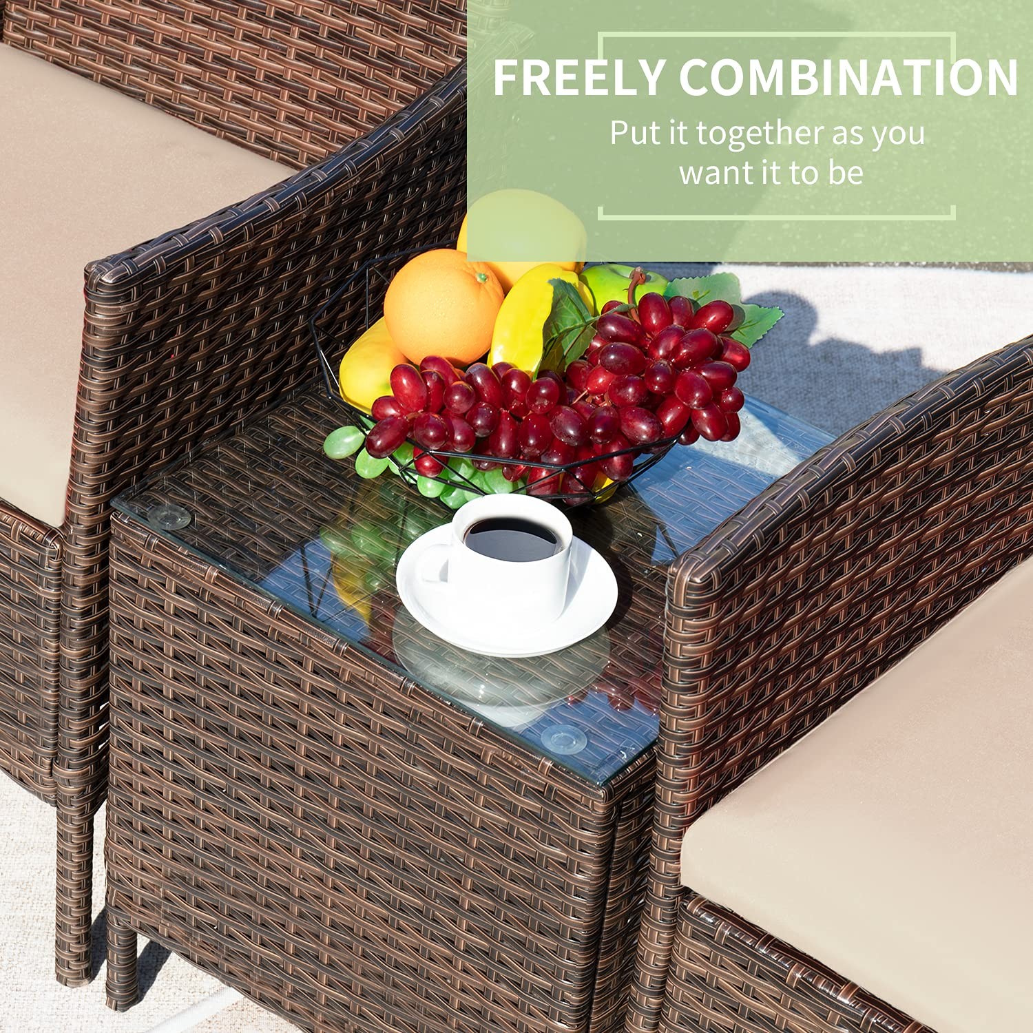 Greesum 3 Pieces Patio Furniture Sets 26.6x12.1x19.3 inches, Brown and Beige