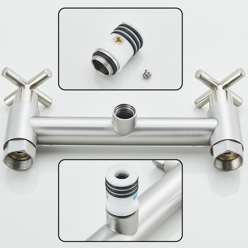 Commercial 8 Inch 2 Handle Wall Mount Kitchen Sink Faucet with Pull Down Sprayer