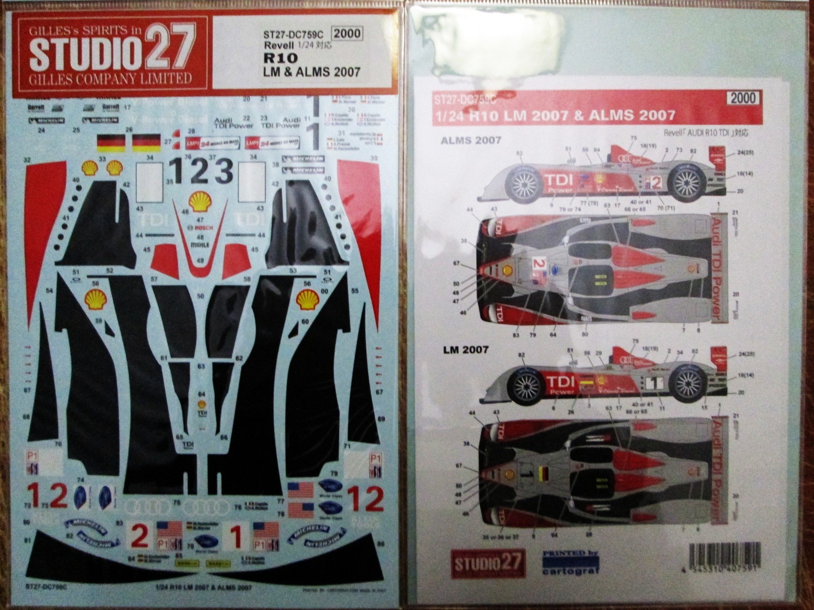 DECAL 1/24: S27DC759 2007 Audi R10 ALMS & Lemans Full Sheet