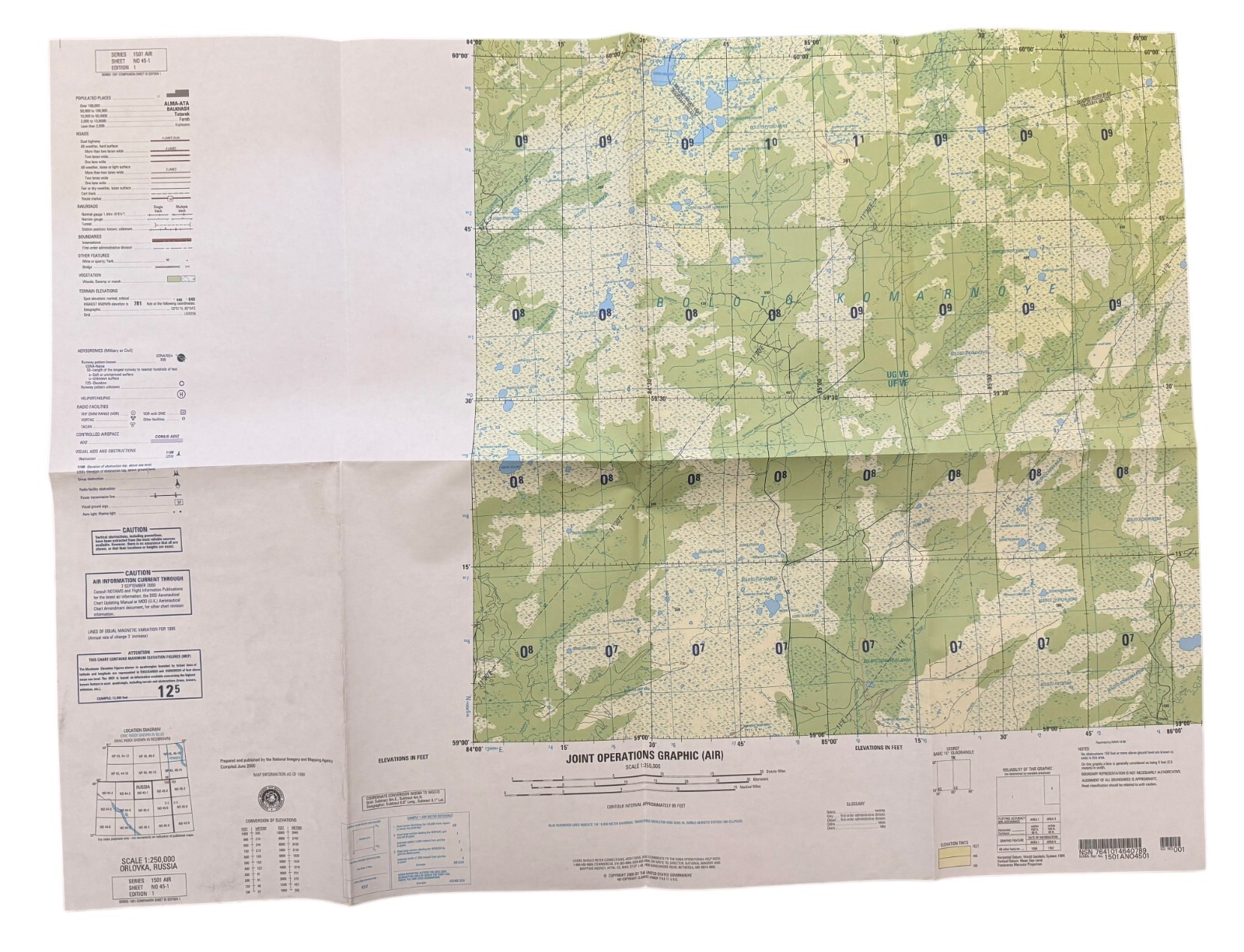NIMA U.S. Military Joint Operations Graphic JOG AIR Map of ORLOVKA, RUSSIA