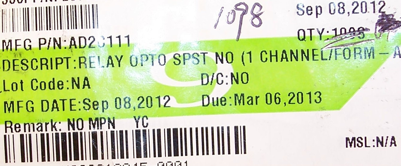 QTY (10) AD2C111 SOLID STATE OPTRONICS SOLID STATE RELAY 4 PIN DIP SPST-NO ROHS