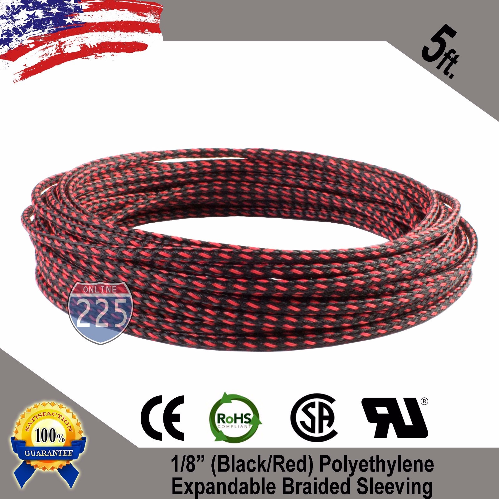5 FT 1/8" Black Red Expandable Wire Sleeving Sheathing Braided Loom Tubing US