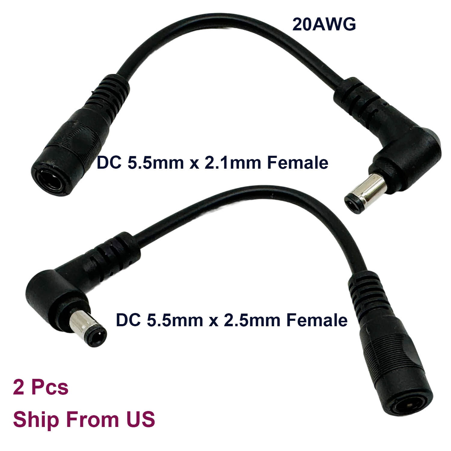2x CCTV DC Power Cord 5.5mm x 2.1mm Female to 5.5mm x 2.5mm Male Cable LED Strip