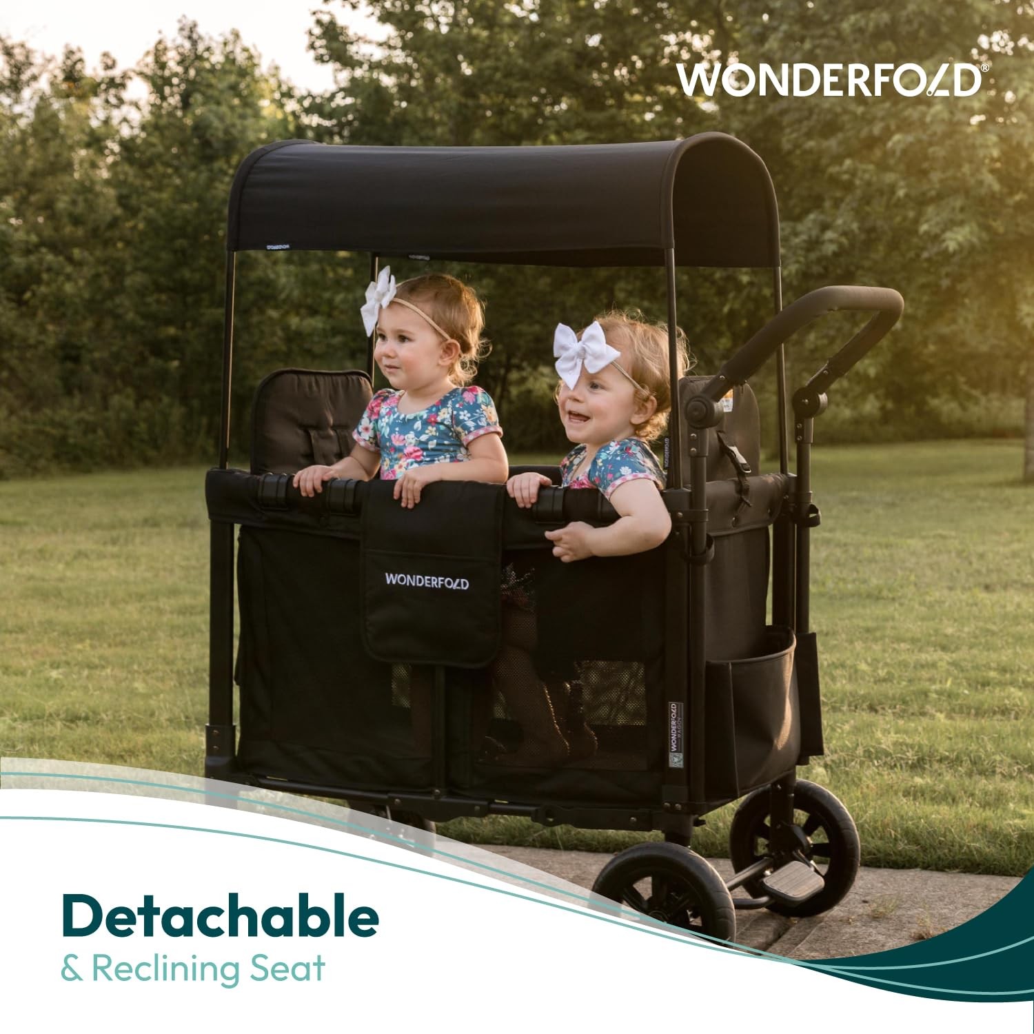 W2 Luxe Stroller Wagon (2 Seater) - Collapsible Wagon Stroller with Seats wit...