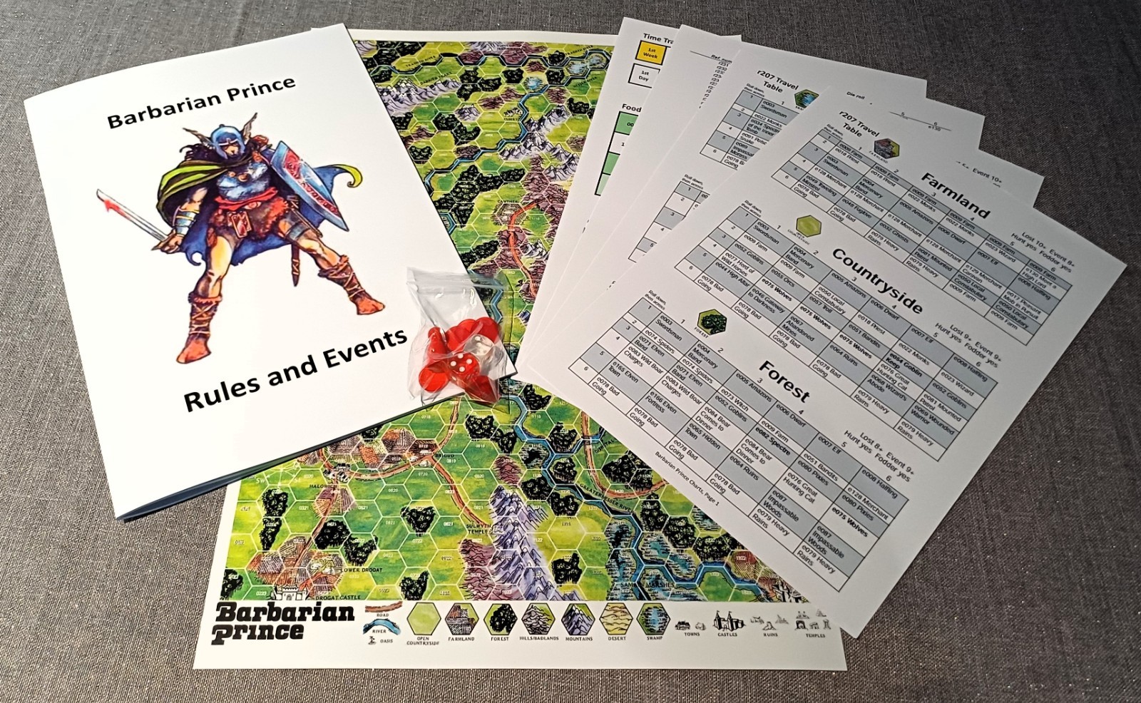 *NEW* Barbarian Prince, Solo, complete game, A3 map + rules book + reference..