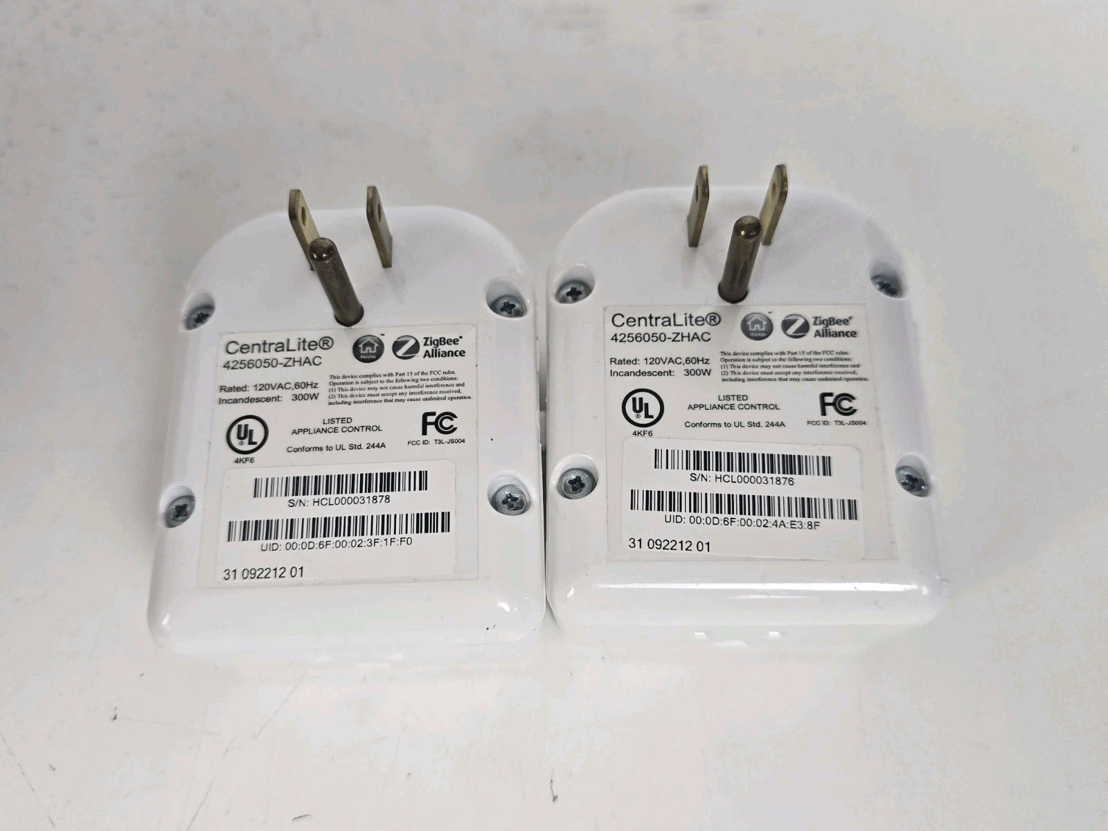 (2) Centralite ZigBee HA Lamp Module Smart Plug Type B 120V White Status LED