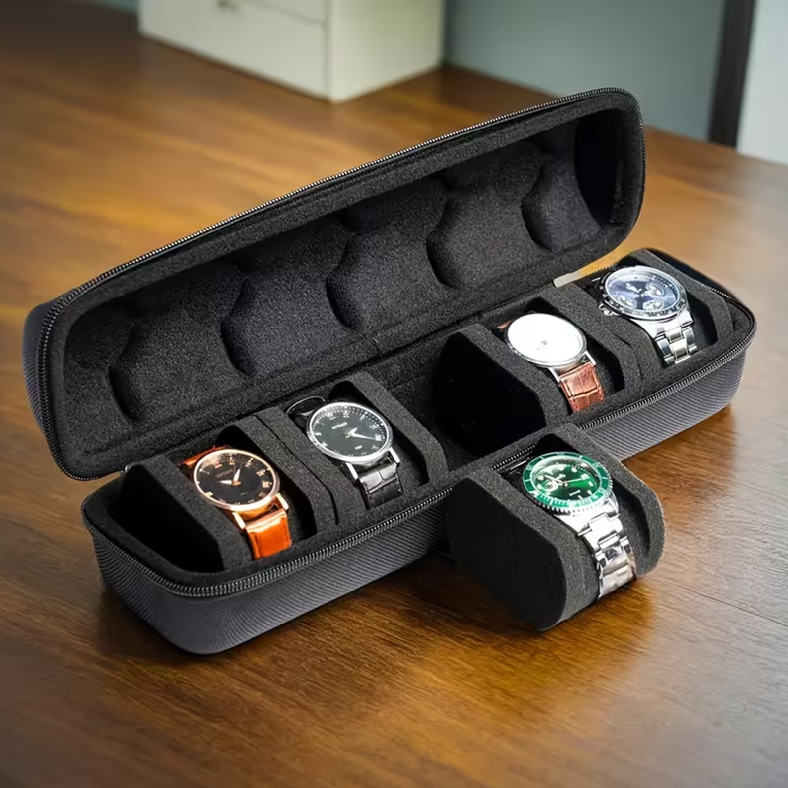 Timepiece Organizer Box with 5 Compartments Soft Interior Travel Storage Case