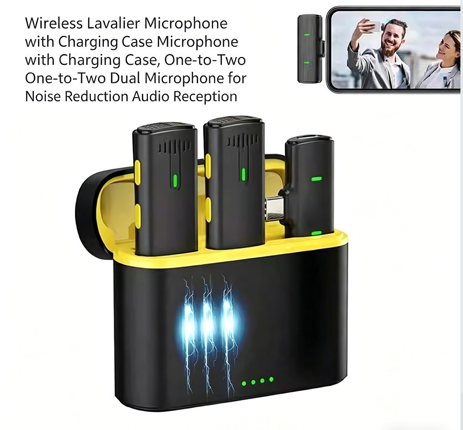 Mini Mic (2 TX + 1 RX + Charging Case) Wireless Lavalier Microphone for Tybe-c