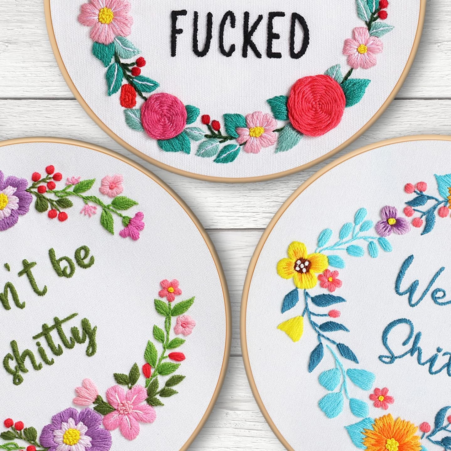 Louise Maelys 3 Sets Funny Embroidery Kits for 22 cm x 23 x 4 cm, kit-12