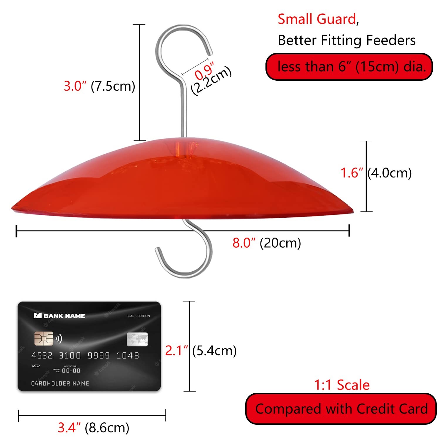 8" Mini Weather Guard for Bird Feeder - Small Protective Dome 1PC/Pack, Red