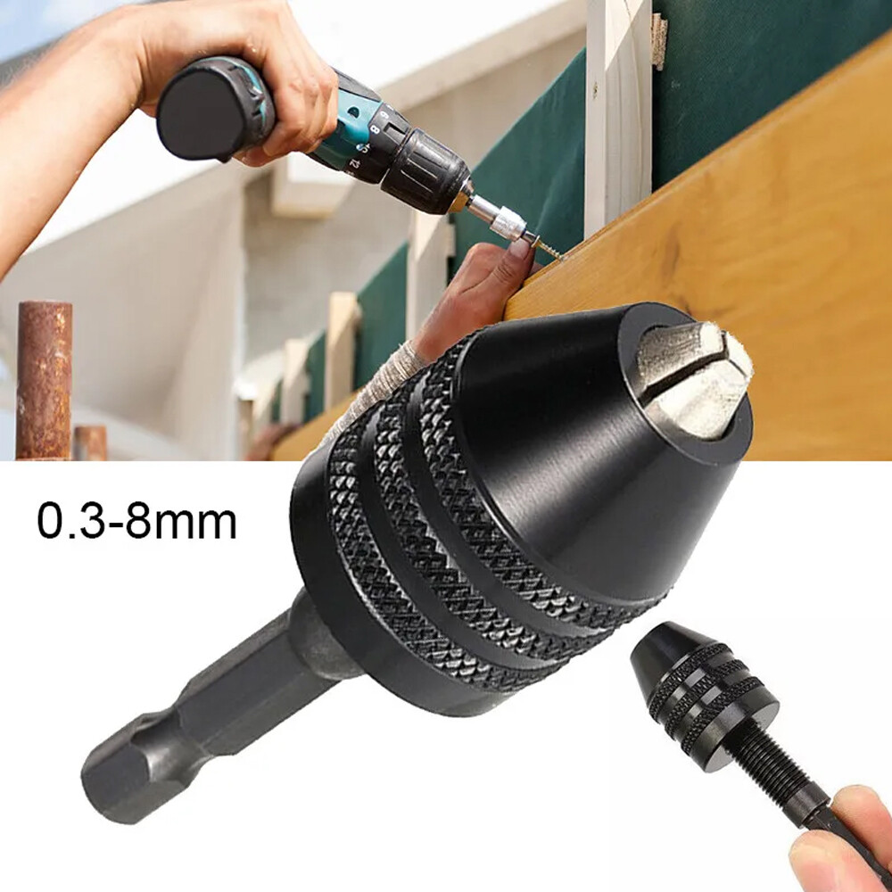 0.3-8mm Keyless Drill Chuck Screwdriver Impact Driver Adapter 1/4 Hex-Shank❥