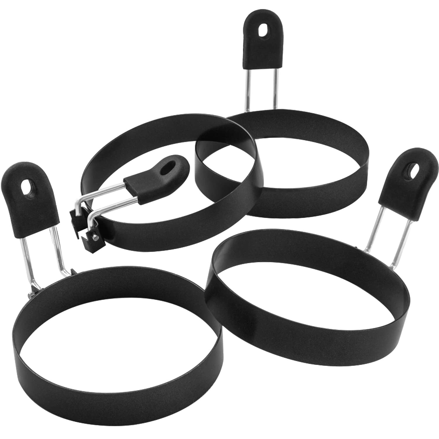 COTEY Large 3.5" Nonstick Egg Rings Set of 4, Round Crumpet Ring Mold Black
